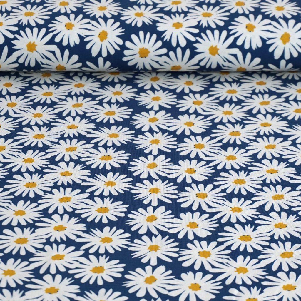 Baumwolljersey Margeriten blau weiß – FVJ